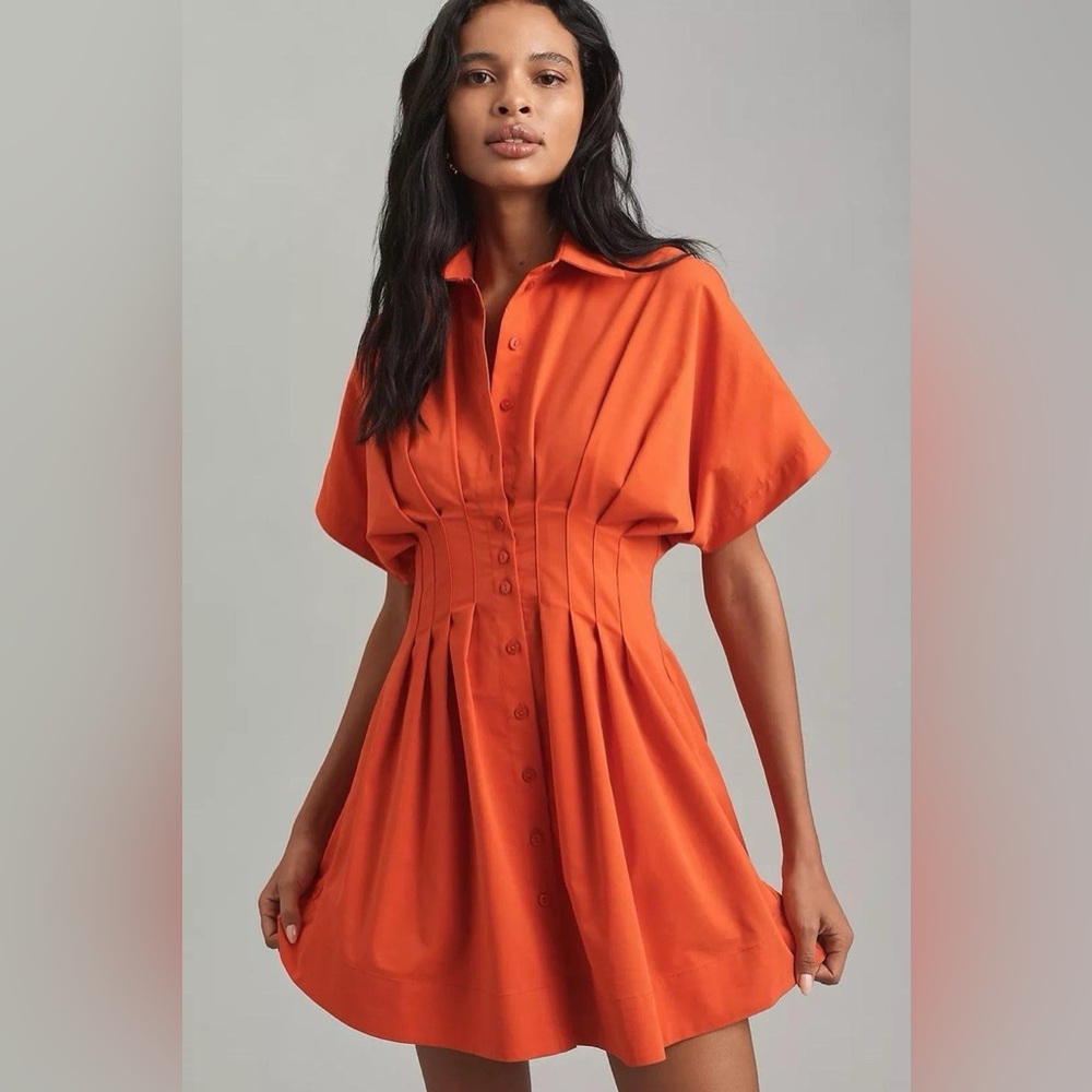 Anthropologie Exquise Tobie pleated shirt dress red Orange